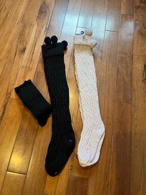 Cozy Cable-Knit Over-the-Knee Socks - Black & Ivory